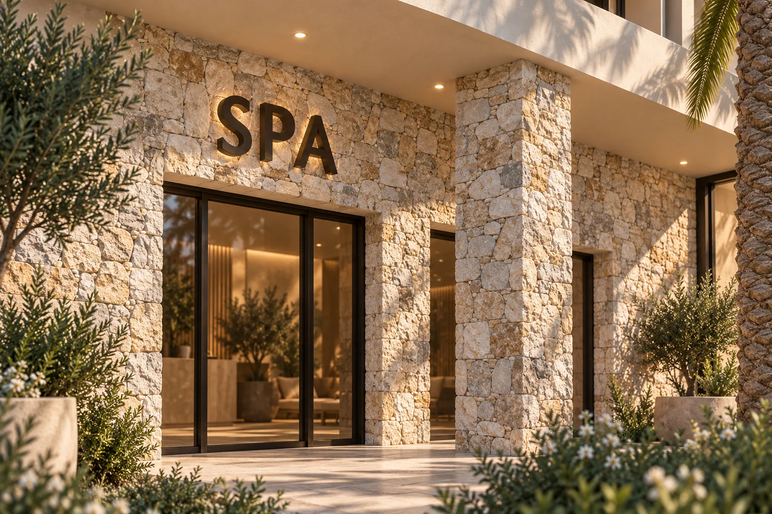 Entrée du spa en pierre provençale, en rez-de-chaussée
